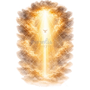 May include: Digital art of a bright light emanating from a cloud formation. The light shines downward, with a dove silhouette in the center. The text "verintiskayaa" is visible at the bottom.