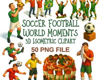 50 Soccer PNG Clipart | 3D Isometric Football Players, Fans, Trophies, World Cup Moments & Sports Graphics