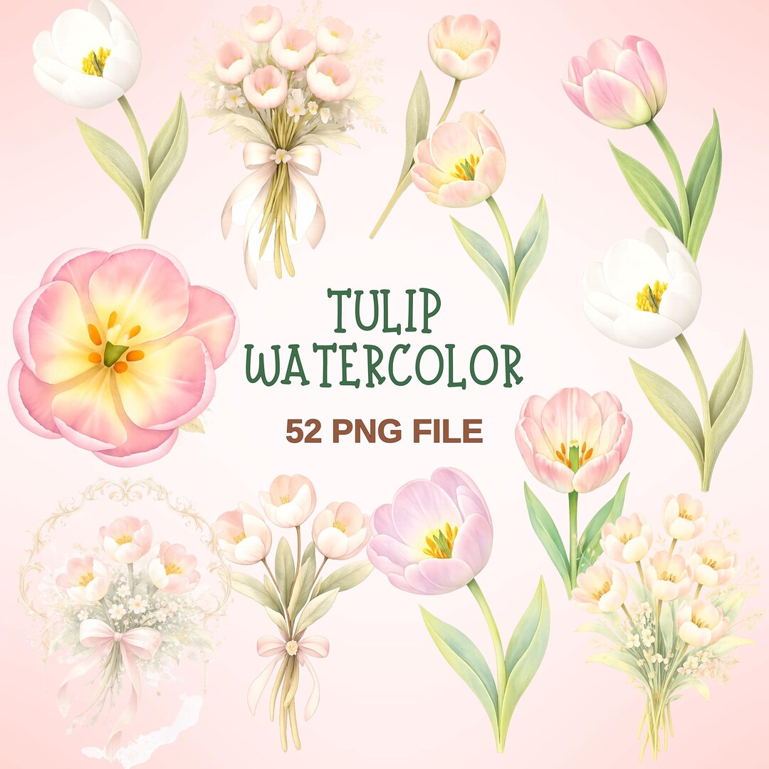 Tulip Watercolor Clipart – Pastel Spring Flowers PNG for Invitations ...