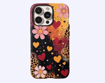 Y2K Sweet & Cool Heart Leopard Floral Phone Case,Retro Streetwear Girly Print,For iphone 17 16 15 14 13 12 11 ProMax,Samsung S26 S25,Magsafe