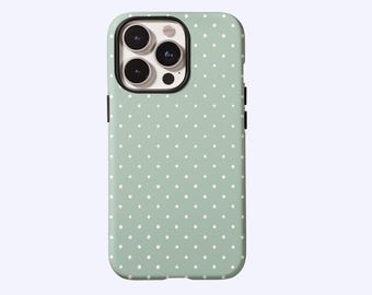 Light Green with White polka dots Phone Case,Retro Classic Girlish style Trendy ,Compatible With Magsafe,Cover For iphone 17 16,Samsung S25