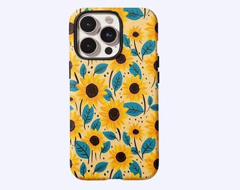 Funda de teléfono con diseño de girasol, diseño floral amarillo mantequilla, moderna, para iPhone 17, 16, 15, 14, 13, 12, 11 Pro Max, Samsung S25, S24, con Magsafe.