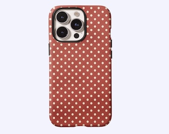 Reddish-brown and white Polka Dots Phone Case,Retro Classic Girlish Minimalist Style,For iphone 17-11 ProMax,Samsung S30-20 FE Ultra,Magsafe