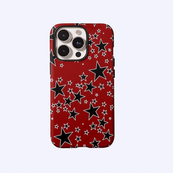 Handyhülle mit purpurroten und schwarzen Sternen, Retro-Design im klassischen, femininen und minimalistischen Festival-Stil, passend für iPhone 18, 17, 16, 15, 14, 13, 12, 11, Samsung S26, S25 und MagSafe