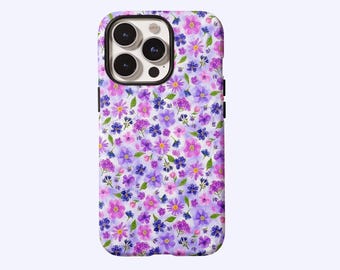 Pink and purple Watercolor Flowers Phone Case,Fresh gentle romantic,For iPhone 17 16 15 14 13 12 11 Pro Max,Samsung S25 S24 Ultra,Magsafe
