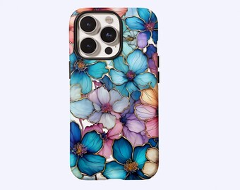 Wildflower Stained Glass Phone Case,Colorful Botanical Flowers Mosaic,For iPhone 17 16 15 14 13 12 11 Pro Max,Samsung S25 S24 Ultra,MagSafe
