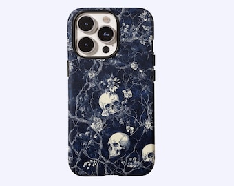 Goth Skull and Floral Phone Case,Dark Witchy Flower Botanical Art, For iPhone 17 16 15 14 13 12 11 Pro Max,Samsung S25 S24 S23 S22,Magsafe