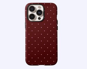 Vintage Burgundy Polka Dot Phone Case, Cute Trendy Aesthetic Phone Cover, Coquette Red Case, iPhone 17 16 15 14 13 12 11,Samsung S25 S24 S23