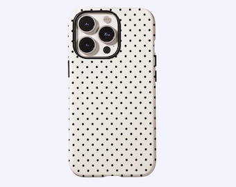 Light Beige and Black Polka Dots Phone Case, Soft Girl Cute Design, Y2K Style Trendy,For iPhone 17-11 Pro Max, Samsung S30-20 FE,Magsafe