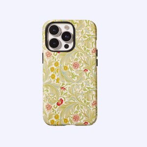 Floral Scroll Phone Case,Retro Cottagecore Classic British Botanical Print,For iphone 17 16 15 14 13 12 11 Pro Max,Samsung S26 S25,MagSafe