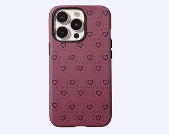 Deep purple and black hearts Phone Case,Retro lines Simple hand-drawn style,Cover For iPhone 17-11 Pro Max, Samsung S30-20 FE Ultra,Magsafe