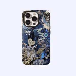 Deep Blue Celestial Vintage Collage Phone Case,Dark Romantic Space & Ocean,For iphone 17 16 15 14 13 12 11 Pro Max,Samsung S26 S25 ,Magsafe