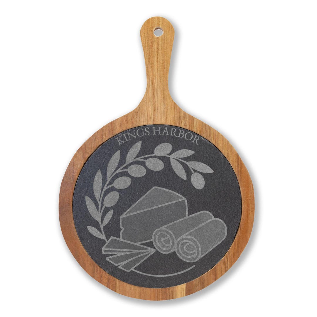 Acacia Wood Charcuterie Board With Engraved Slate Insert of Simple Hand ...