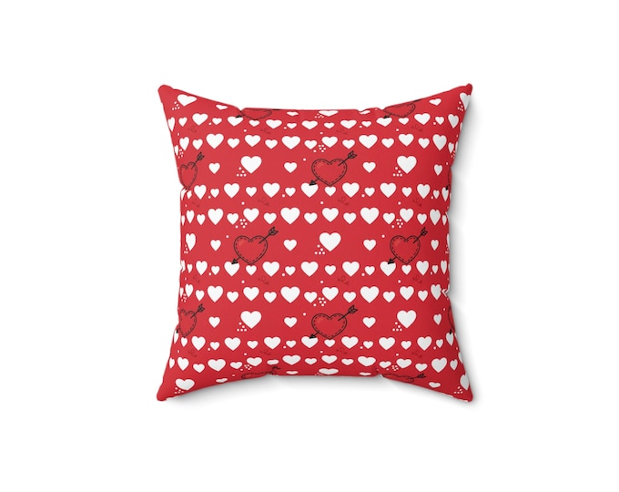 Featured listing image: Red Heart Pattern Pillow | Valentine Heart Throw Pillow, Repeating Hearts Design