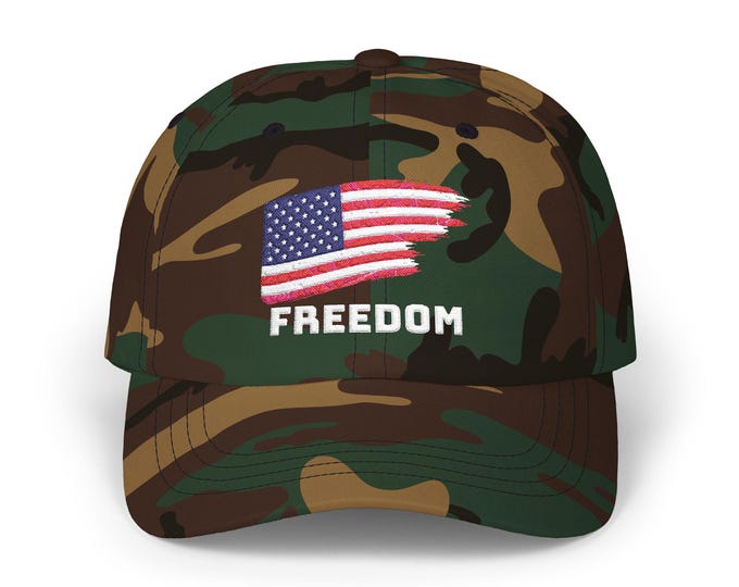 Featured listing image: American Flag Freedom Dad Cap | Patriotic Baseball Hat, USA Flag Embroidery