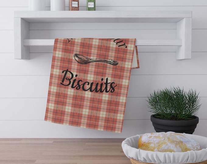 Featured listing image: Mind Your Biscuits Plaid Tea Towel | Cotton Poly Kitchen Towel