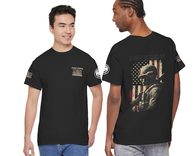 Featured listing image: Freedom Rustic American Flag Soldier T-Shirt | Patriotic Military Tee
