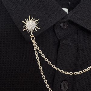 Guld Solkrage Kedja Brosch Himmelska Smycken Dubbel Kedja Boho Stil Skjortnål Dam