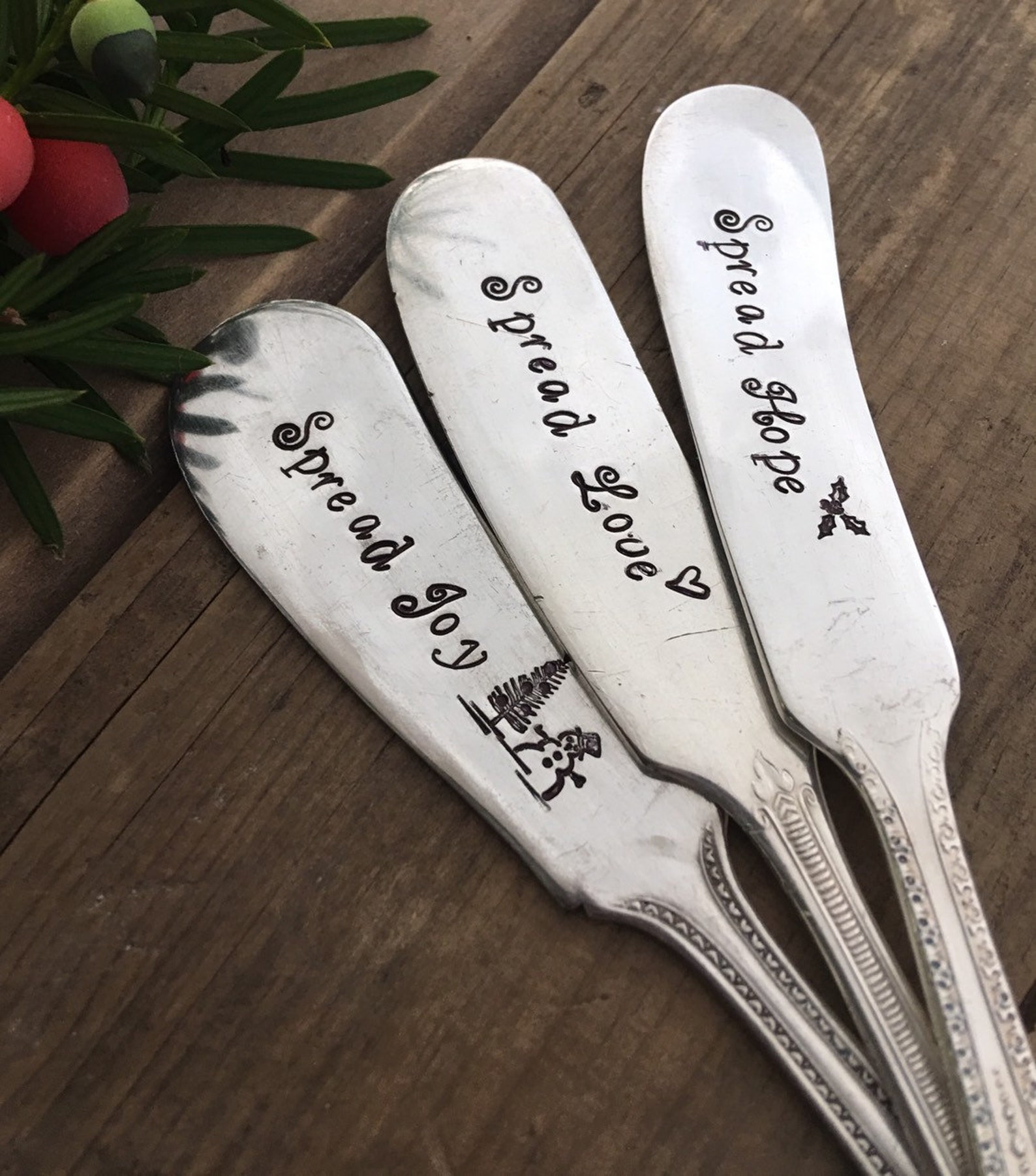Holiday cheese knife set hand stamped cheese knives Etsy