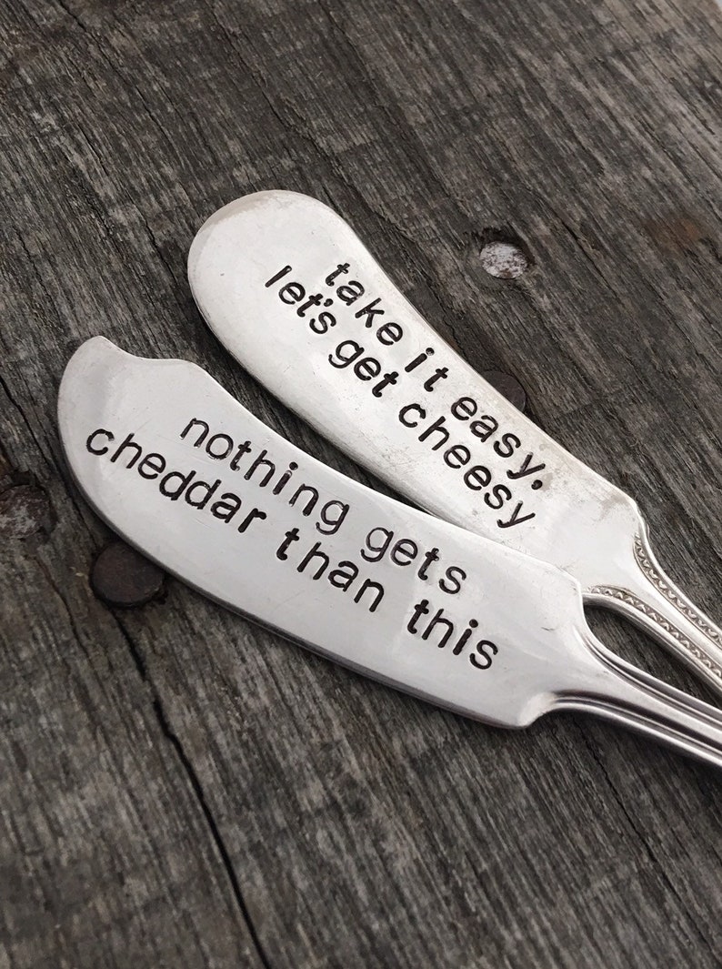 Hand stamped cheese knife set funny cheese knife set Etsy