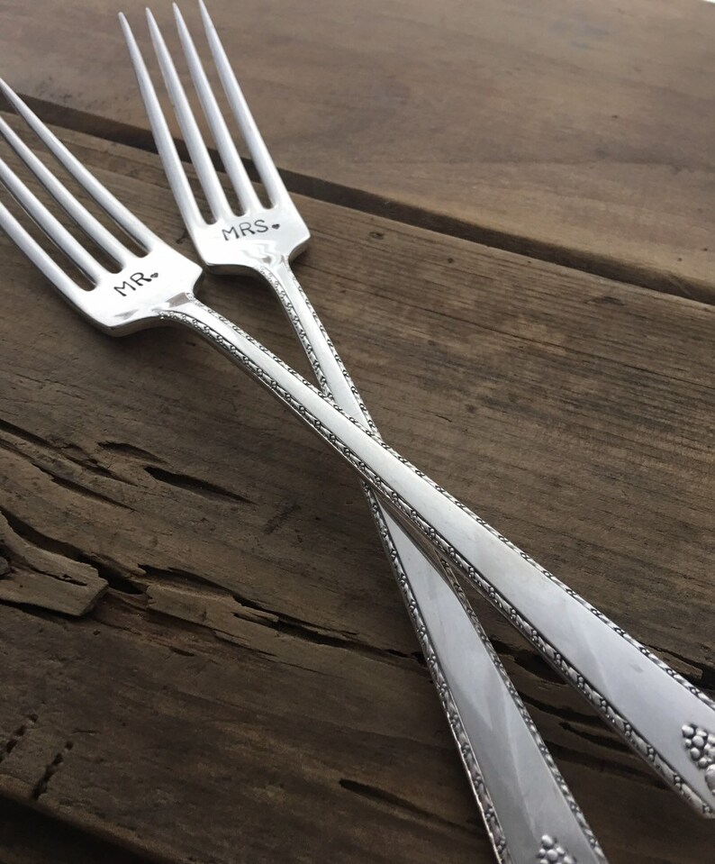 Wedding Forks Hand Stamped Wedding Forks Mr and Mrs Dinner Etsy