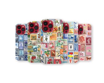 Postage Stamp Phone Case Retro Travel Cover for iPhone 17 Pro Max 16 15 14 13 12 11 X 8 7 Plus Samsung S25 Ultra S24 S23 S22 S21 S20 FE A16