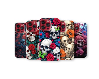 Skull Phone Case Floral Gothic Cover for iPhone 17 Pro Max 16 15 14 13 12 11 X 8 7 Plus Samsung S25 Ultra S24 S23 S22 S21 S20 FE