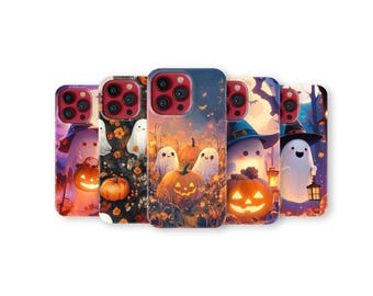 Halloween Ghost Phone Case Cute Spooky Pumpkin Phone Cover for iPhone 17 Pro Max 16 15 14 13 12 11 X 8 7 6 Plus Samsung S25 Ultra S24 S23