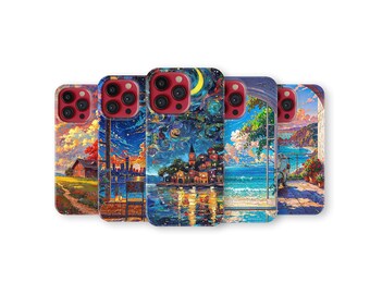 Funda de teléfono con arte impresionista y paisaje colorido para iPhone 17 Pro Max 16 15 14 13 12 11 X 8 7 6 Plus Samsung S25 Ultra S24 S23
