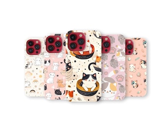 Cute Cat Phone Case Kawaii Kitty Pastel Aesthetic Phone Cover for iPhone 17 Pro Max 16 15 14 13 12 11 X 8 7 6 Plus Samsung S25 Ultra S24 S23