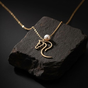 Pferdeperlen-Anhänger-Halskette, 925 Sterlingsilber, Gold & Roségold plattiert, minimalistisches Reitergeschenk für Sie