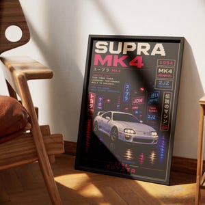 Toyota Supra MK4 Pixel Art Poster, JDM Wall Art, Retro Gaming Style Car Print, 90s Icon Decor