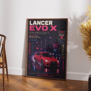 Mitsubishi Lancer Evolution X Pixel Art Poster, Retro JDM Wall Art, Rally-Inspired Sports Sedan Print, Minimalist Gaming Style Decor