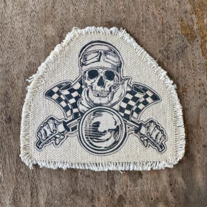 Racing Skull Biker canvas sew-on patch