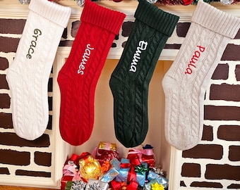 Medias navideñas bordadas, medias con monograma, decoración navideña de punto personalizada 2025 Medias navideñas bordadas, medias navideñas