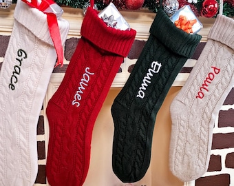 Medias navideñas bordadas, regalo, medias navideñas personalizadas, medias con monograma, decoración navideña tejida 2025. Medias navideñas bordadas.