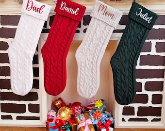 Medias navideñas bordadas 2025, medias navideñas personalizadas, medias familiares tejidas a medida, medias navideñas de regalo, medias con monograma