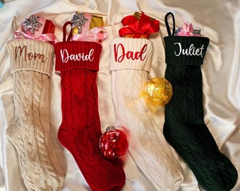 Medias navideñas personalizadas, medias familiares tejidas a medida, medias navideñas bordadas 2025, medias navideñas de regalo, medias con monograma