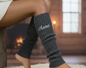 Calentadores de piernas personalizados de lana merino, calcetines altos hasta la rodilla personalizados para mujer, calcetines de lana, regalo para amantes del yoga, calentadores de piernas para yoga y pilates, regalo de Navidad