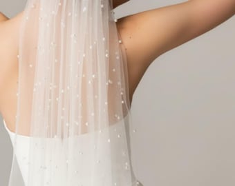 Velo de novia con perlas, velo de novia suave con perlas, elegante velo de novia con perlas, accesorios nupciales de lujo, velo de novia para boda