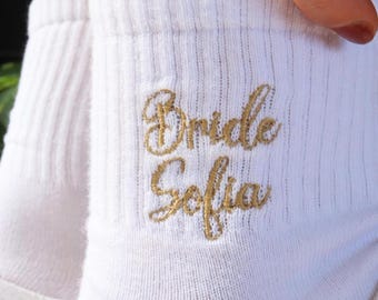 Chaussettes de mariage personnalisées, Chaussettes de demoiselle d'honneur, Chaussettes de fête de mariage, Chaussettes brodées personnalisées, Chaussettes de mariée, Chaussettes de Noël, Cadeau de mariage