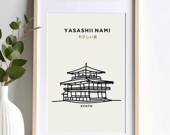 Kyoto Temple Print – Japanese Line Art Poster, Minimalist Zen Home Decor | Frame Not Included