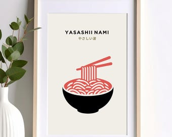 Ramen Bowl – Minimalist Japanese Kitchen Wall Art | Yasashii Nami Poster | Noodle Food Print| Modern Ramen Illustration (Frame Not Included)