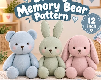 Naaipatroon voor een herinneringsbeer (PDF), patchwork teddybeer, knuffeldier als aandenken