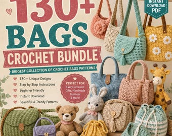 Pacote com mais de 130 modelos de bolsas de crochê: bolsas de mão, bolsas de ombro e sacolas (download em PDF)