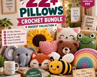 Pacote com mais de 22 almofadas de crochê para fazer | Moldes de amigurumi para fazer você mesmo (download em PDF)