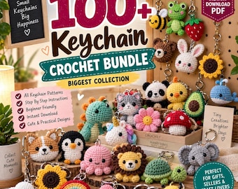 Pacote com mais de 100 padrões de chaveiros de crochê e mini amigurumi em PDF (download instantâneo)