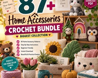 Pacote com mais de 87 padrões de crochê para acessórios de casa e bichinhos de pelúcia amigurumi (download digital)