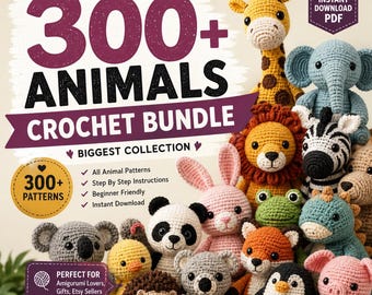 Pacote com mais de 300 padrões de crochê de animais, Amigurumi em PDF (Download instantâneo)