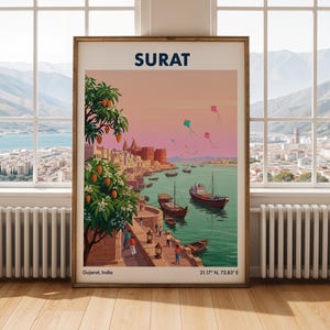 Poster – Vintage Reise, Color-Blocking Illustration in Pfirsichblau und Petrol